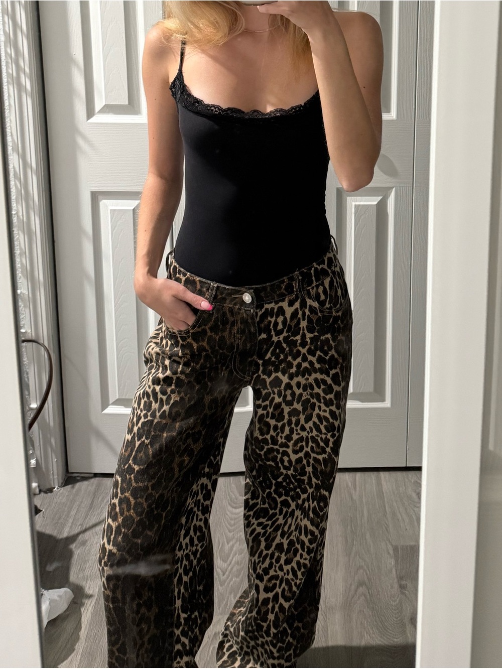 Edikted Leopard Print Wide Leg Pants